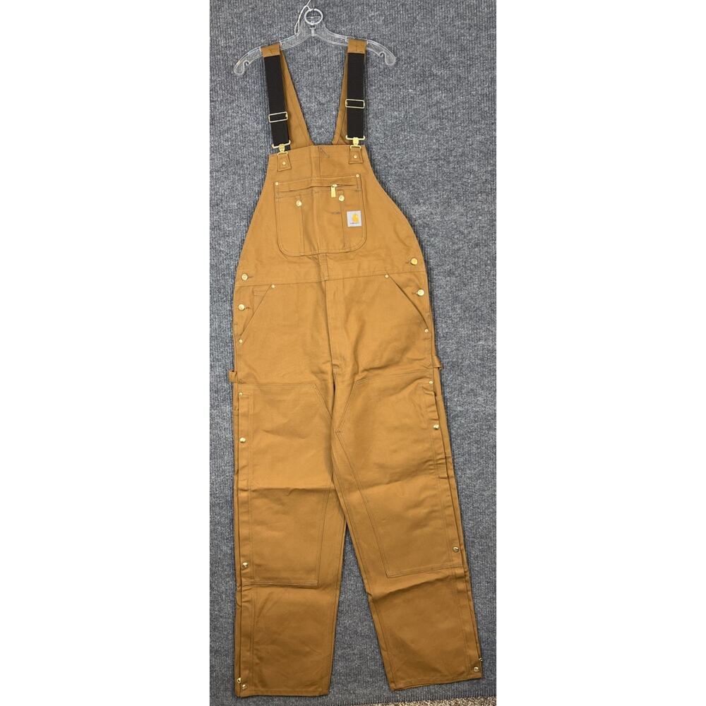 Carhartt Mens Firm Duck Bib Overalls Brown Size 38X34 Work Wear Cotton Rugged - Picture 1 of 10